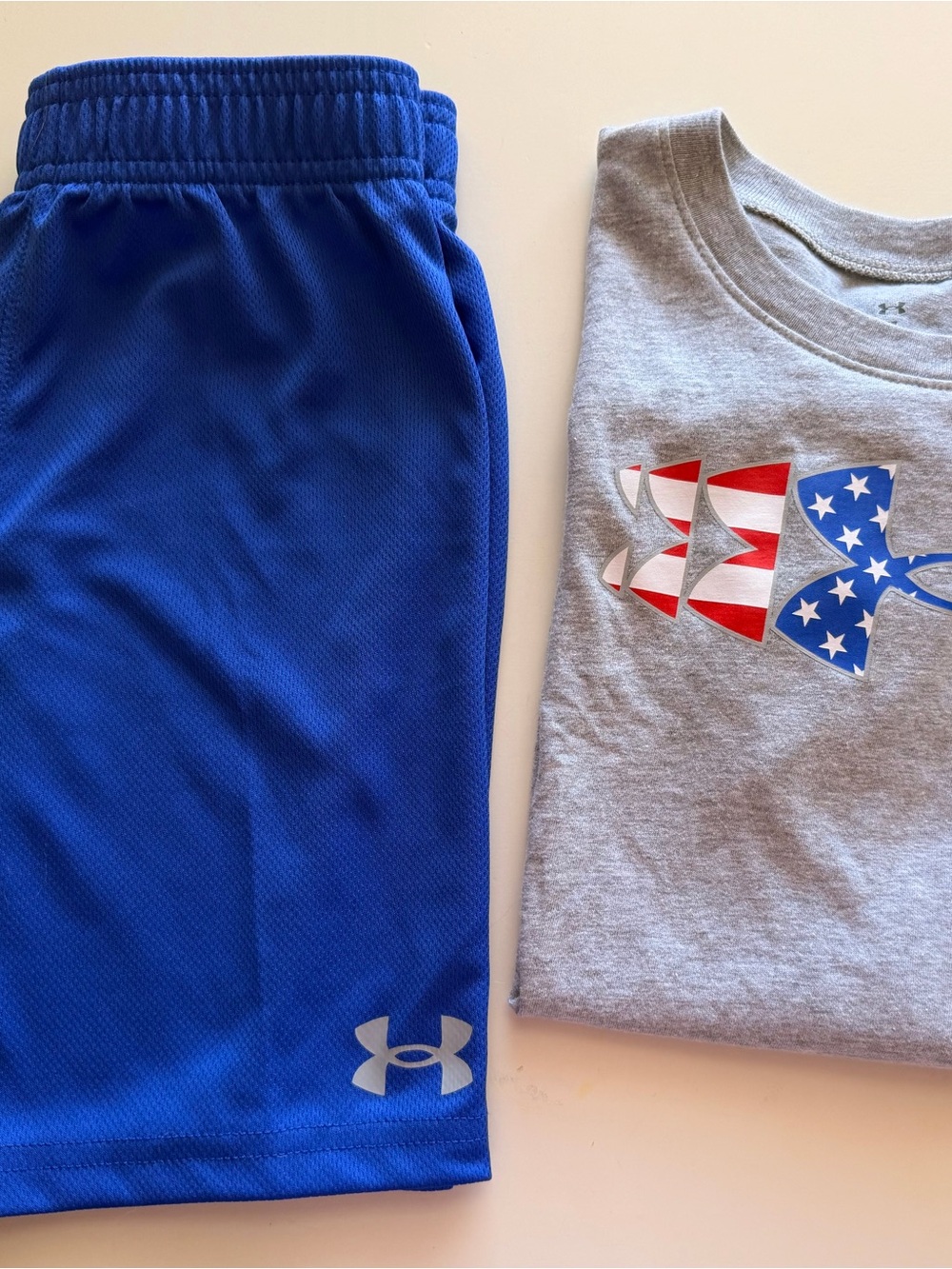Under Armour Boys Royal Blue Shorts with Gray Patriotic Tee